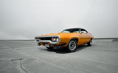 los coches del músculo, 1971, Plymouth Road Runner, retro cars, naranja Plymouth