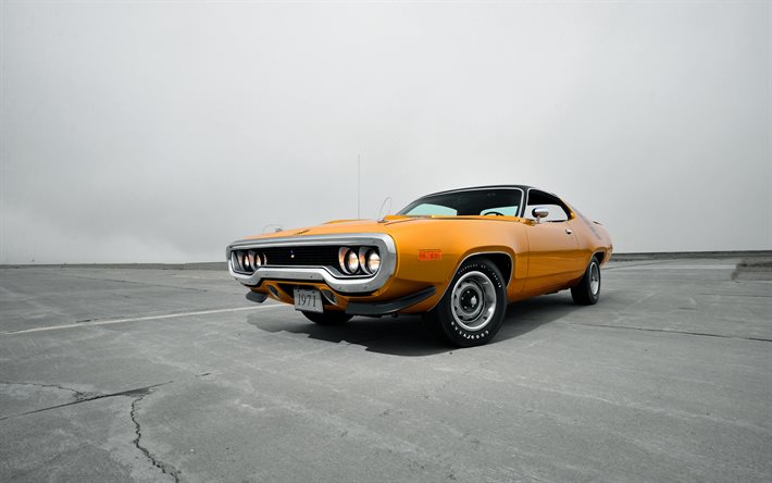 muscle cars, 1971, Plymouth Road Runner, voitures rétro, orange Plymouth
