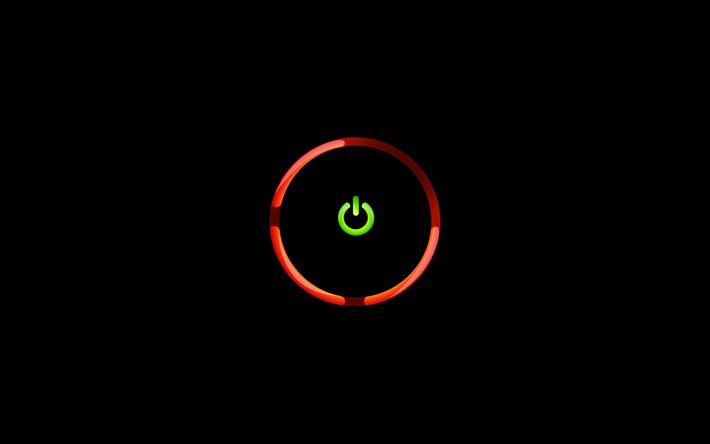 power button, neon, black background, xbox 360