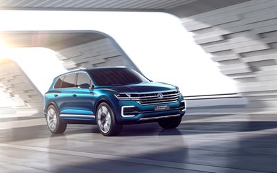 SUVs, movement, 2016, Volkswagen T-Prime Concept GTE, speed, blue Volkswagen