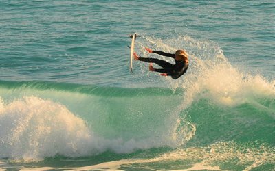 le surf, les vagues, surfer girl, grosse vague, mer