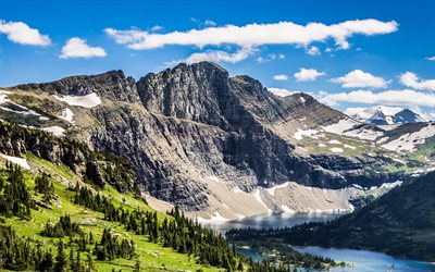 hidden lake, glacier national park, berg, glaciär, sommar, montana, usa
