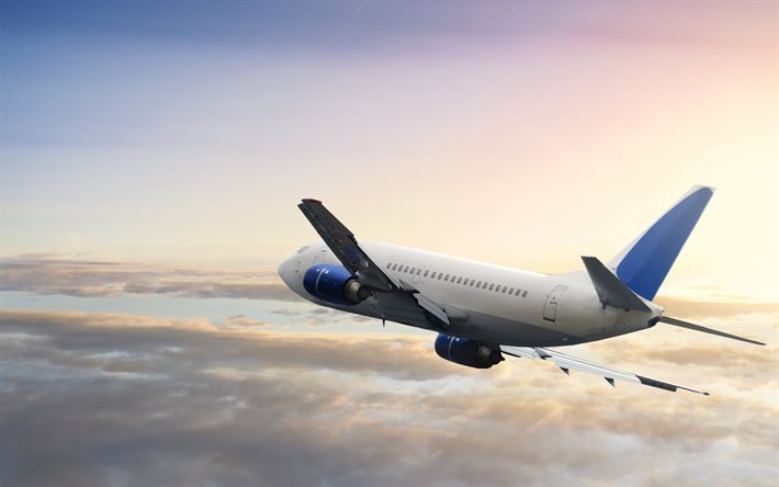 avião comercial, avião no céu, aviões de passageiros, aviação civil