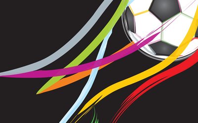 football, soccer ball, ribbons, gray background, creative