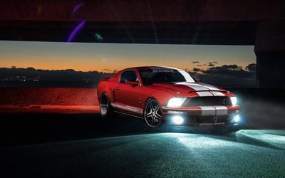 supercars, night, 2016, Ford Mustang Shelby GT500, red mustang