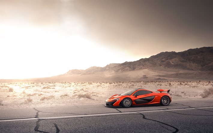 desert, 2016, McLaren P1, road, supercars orange McLaren