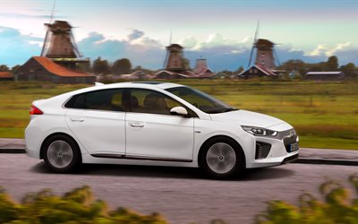 los coches eléctricos, 2016, Hyundai Ioniq, movimiento, blanco hyundai