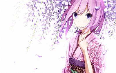 Megurine Luka, de cabello rosa, kimono, personajes, Vocaloid