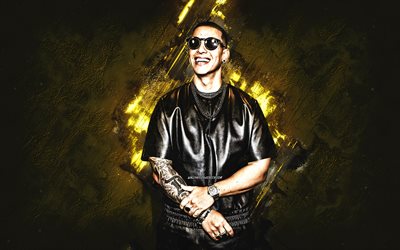 Daddy Yankee, Puerto Rican rapper, yellow stone background, grunge art, Puerto Rican singer, Ramon Luis Ayala Rodriguez