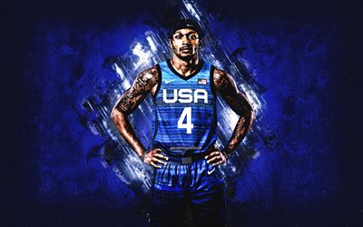 bradley beal, yhdysvaltain kansallinen koripallojoukkue, yhdysvallat, amerikkalainen koripalloilija, sininen kivitausta, koripallo