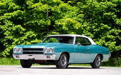 retro cars, 1970, Chevrolet Chevelle LS6 Convertible, muscle cars, turquoise chevelle