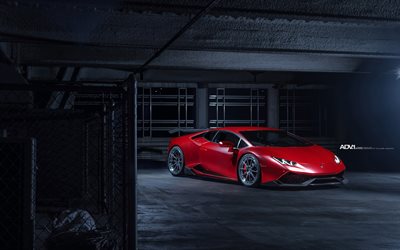 parcheggio, 2016, Lamborghini Huracan, LP610, ADV1, tuning, supercar, rosso huracan