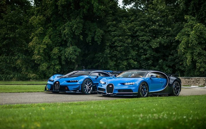 Bugatti Chiron, 2017 voitures, sportcars, bleu Bugatti, supercars