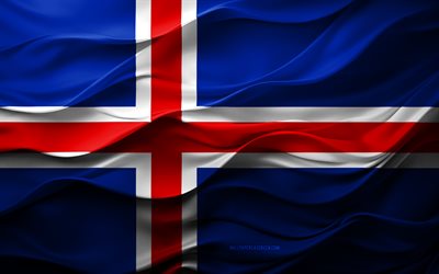 4k, アイスランドの旗, ヨーロッパ諸国, 3dアイスランドフラグ, ヨーロッパ, 3dテクスチャ, アイスランドの日, 国家のシンボル, 3dアート, アイスランド
