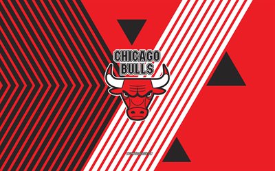 logo di chicago bulls, 4k, team di basket americana, sfondo di linee bianche rosse, chicago bulls, nba, stati uniti d'america, linea artistica, emblema di chicago bulls, calcio
