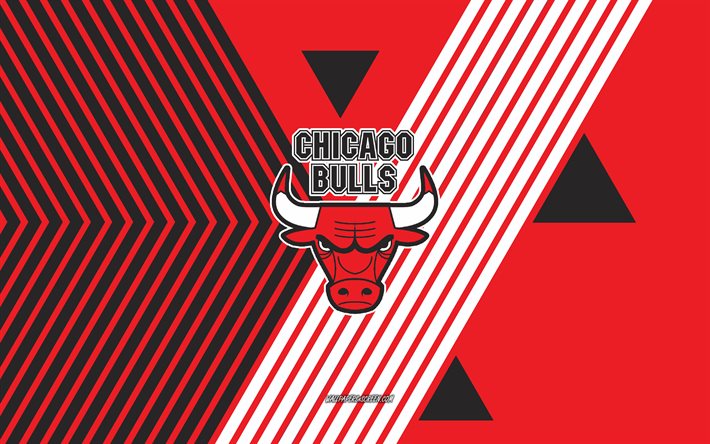 logo di chicago bulls, 4k, team di basket americana, sfondo di linee bianche rosse, chicago bulls, nba, stati uniti d'america, linea artistica, emblema di chicago bulls, calcio