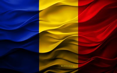 4k, Flag of Romania, European countries, 3d Romania flag, Europe, Romania flag, 3d texture, Day of Romania, national symbols, 3d art, Romania, Romanian flag