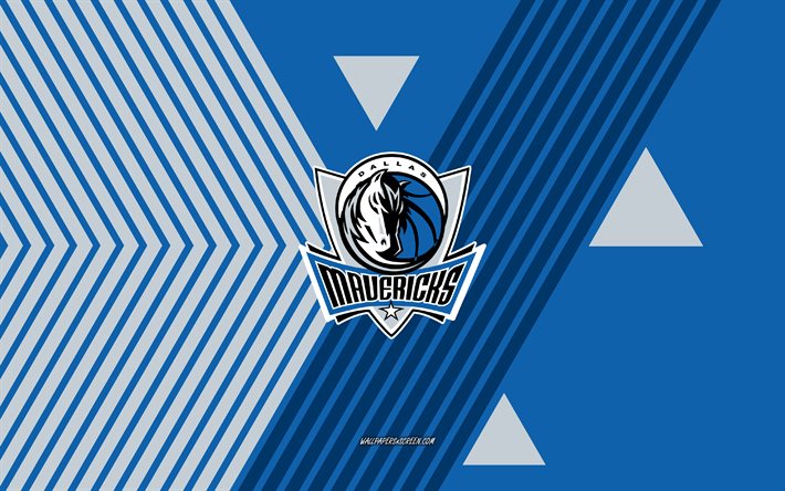 Dallas Mavericks logo, 4k, American basketball team, blue white lines background, Dallas Mavericks, NBA, USA, line art, Dallas Mavericks emblem, football