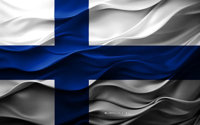 4k, bandeira da finlândia, países europeus, bandeira da finlândia 3d, europa, textura 3d, dia da finlândia, símbolos nacionais, 3d art, finlândia