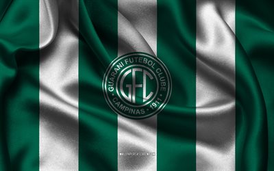 4k, logo guarani fc, tissu de soie blanche verte, équipe de football brésilien, emblème du guarani fc, série brésilienne b, fc guarani, brésil, football, drapeau fc guarani