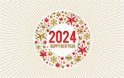 2024 Happy New Year, Christmas decorations, golden lines, 2024 greeting card, 2024 templates, 2024 Christmas background, Happy New Year 2024, Merry Christmas