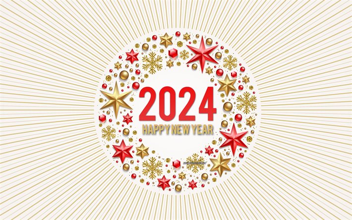 2024 feliz año nuevo, decoraciones de navidad, líneas doradas, 2024 tarjeta de felicitación, 2024 plantillas, 2024 antecedentes navideños, feliz año nuevo 2024, feliz navidad