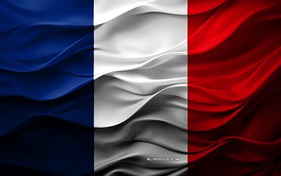 4k, flag di francia, paesi europei, bandiera 3d france, europa, flag della francia, texture 3d, giorno della francia, simboli nazionali, 3d art, francia, bandiera francese