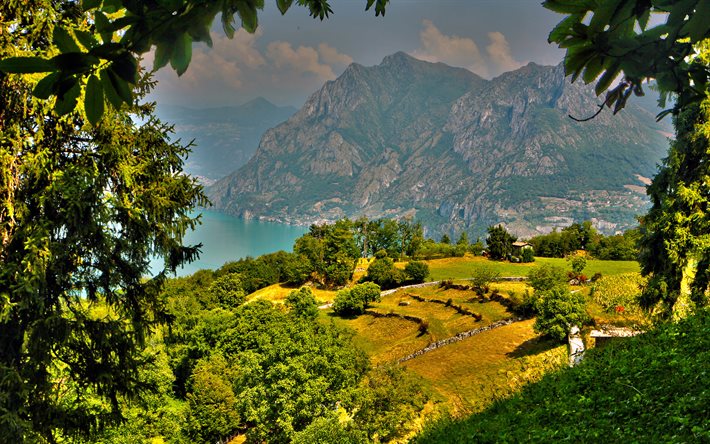 Italy, mountains, summer, sea, HDR