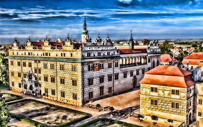 Litomysl Castillo, HDR, checa los monumentos, la arquitectura antigua, verano, Litomysl, República checa, Europa
