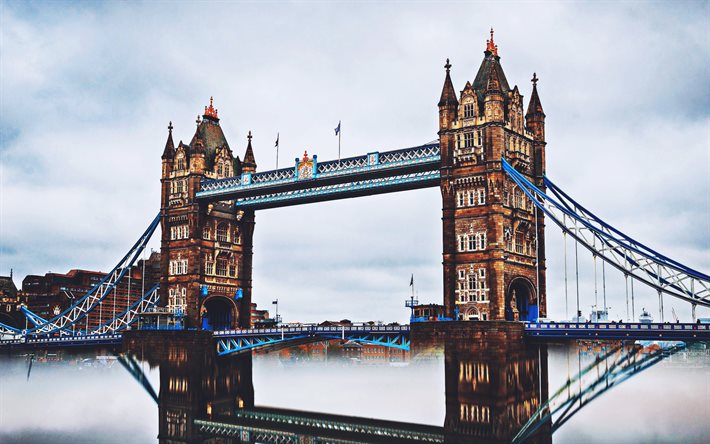 टावर ब्रिज, HDR, लंदन के स्थलों में से एक, यूनाइटेड किंगडम, इंग्लैंड, लंदन