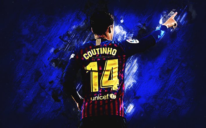 Philippe Coutinho, grunge, Barcelona FC, Blue stone, soccer, Brazilian footballers, La Liga, football, Spain, Coutinho