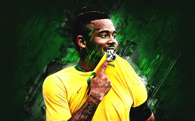 Gabriel Jesus, grunge, Brazil national football team, Green stone, soccer, Brazilian footballers, football, Brazil