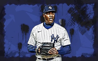 4k, Aroldis Chapman, grunge art, New York Yankees, MLB, pitcher, The Missile, Aroldis Chapman 4K, baseball, blue grunge background, Aroldis Chapman New York Yankees, NY Yankees
