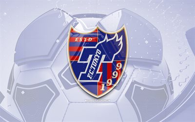 FC Tokyo glossy logo, 4K, blue football background, J1 League, soccer, japanese football club, FC Tokyo 3D logo, FC Tokyo emblem, Tokyo FC, football, sports logo, FC Tokyo logo, FC Tokyo