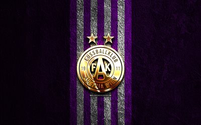 itävalta wienin kultainen logo, 4k, violetti kivi tausta, itävallan bundesliiga, itävallan jalkapalloseura, itävalta wienin logo, jalkapallo, itävallan wienin tunnus, fk austria wien, itävalta wien fc
