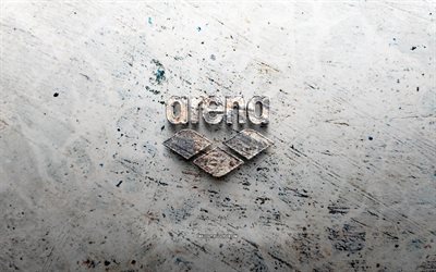 Arena stone logo, 4K, stone background, Arena 3D logo, brands, creative, Arena logo, grunge art, Arena
