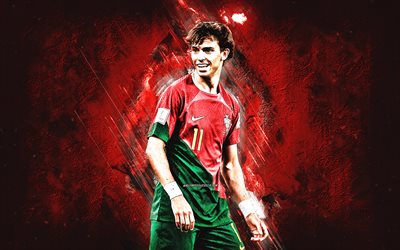 Joao Felix, portrait, grunge art, Portugal national football team, Qatar 2022, red grunge background, Portugal, football