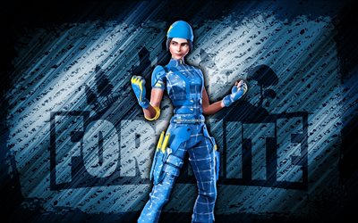 Blueprint WildCat Fortnite, 4k, blue diagonal background, grunge art, Fortnite, artwork, Blueprint WildCat Skin, Fortnite characters, Blueprint WildCat, Fortnite Blueprint WildCat Skin