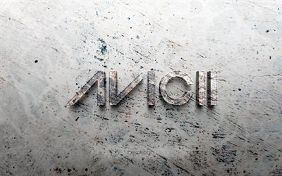 Avicii stone logo, 4K, stone background, Tim Bergling, Swedish DJs, Avicii 3D logo, music stars, creative, Avicii logo, grunge art, Avicii