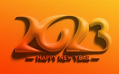 bonne année 2023, 4k, chiffres 3d oranges, minimalisme, concepts 2023, créatif, 2023 chiffres 3d, 2023 fond orange, 2023 année