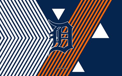detroit tigers logotyp, 4k, amerikanskt basebolllag, blå orange linjer bakgrund, detroit tigers, mlb, usa, linjekonst, detroit tigers emblem, baseboll
