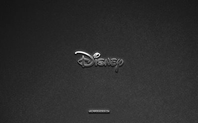 Disney logo, brands, gray stone background, Disney emblem, popular logos, Disney, metal signs, Disney metal logo, stone texture