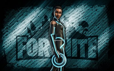 Commandline Fortnite, 4k, blue diagonal background, grunge art, Fortnite, artwork, Commandline Skin, Fortnite characters, Commandline, Fortnite Commandline Skin