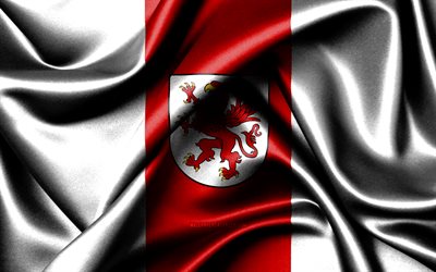 西ポメラニアの旗, 4k, ポーランド県, 布旗, 西ポメラニアの日, 波状の絹の旗, ポーランド, ポーランドの県, 西ポメラニア