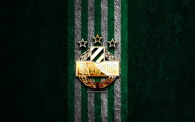 rapid vienna gyllene logotyp, 4k, grön sten bakgrund, österrikiska bundesliga, österrikisk fotbollsklubb, rapid wien logotyp, fotboll, rapid wien emblem, sk rapid wien, rapid wien fc