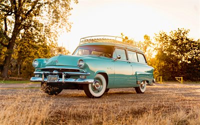 Ford Mainline Ranch Wagon, 4k, retro cars, 1953 cars, offroad, oldsmobiles, Black Chrysler 300F Convertible, 1953 Ford Mainline Ranch Wagon, american cars, Ford
