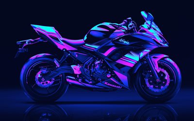 4k, Kawasaki Ninja 650, abstract motorcycles, 2018 bikes, Cyberpunk, superbikes, creative, japanese motorcycles, 2018 Kawasaki Ninja, Kawasaki