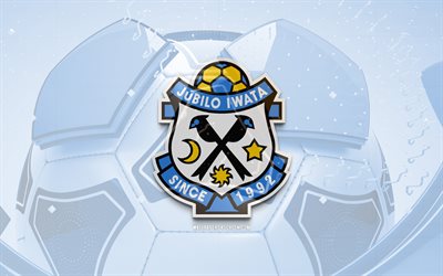 logo jubilo iwata lucido, 4k, sfondo di calcio blu, lega j1, calcio, squadra di calcio giapponese, jubilo iwata logo 3d, emblema di jubilo iwata, jubilo iwata fc, logo sportivo, logo jubilo iwata, giubilo iwata
