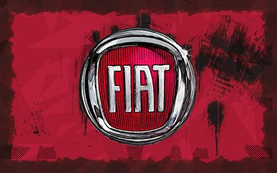 Fiat grunge logo, 4K, purple grunge background, Fiat abstract logo, cars brands, creative, Fiat  logo, grunge art, Fiat