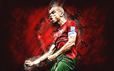 Pepe, Portugal national football team, Portuguese football player, Qatar 2022, Kepler Laveran Lima Ferreira, red stone background, football, Portugal